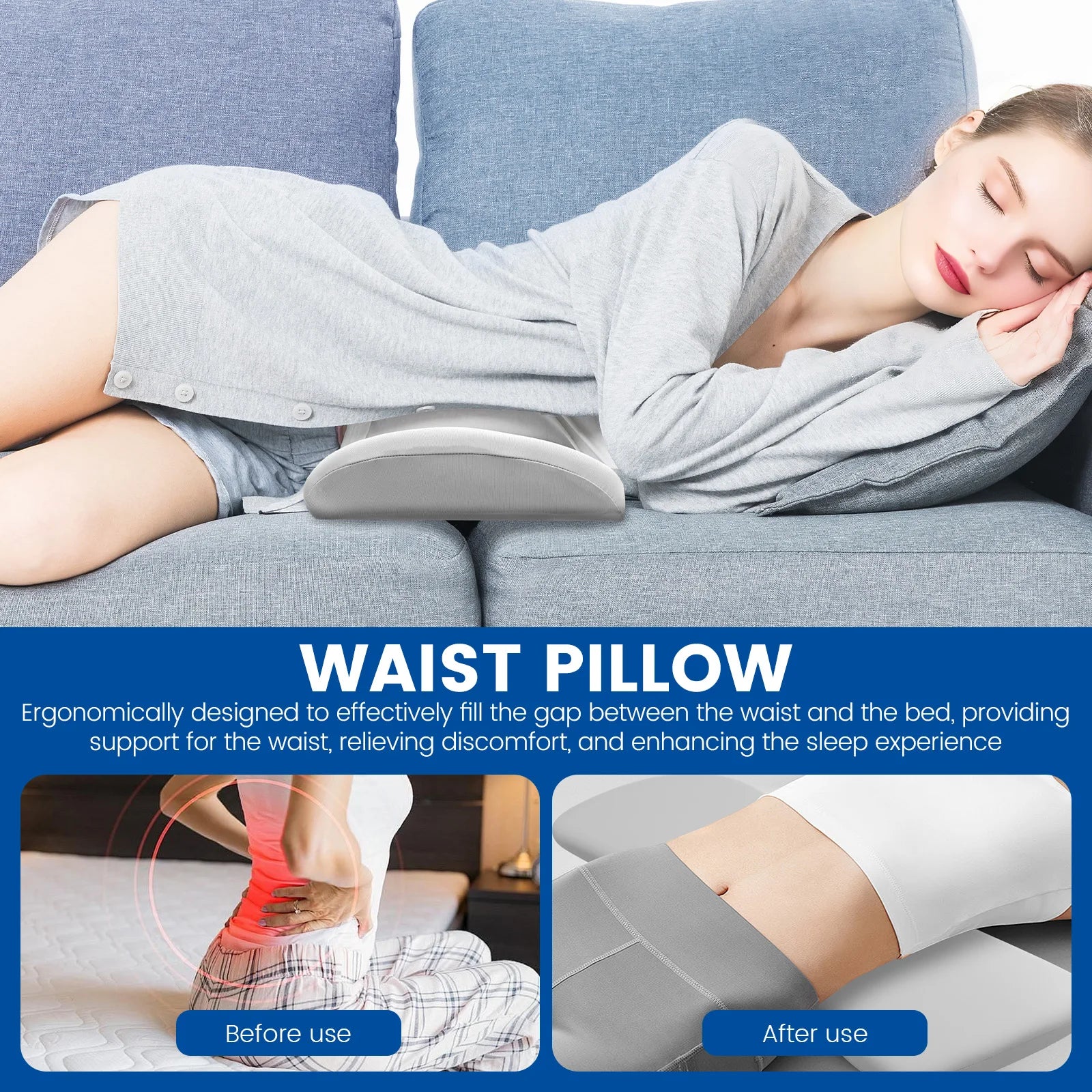 Lumbar Support Pillow for Sleeping Memory Foam Back Lumbar Pillow For Sleeping In Bed Waist Support Lower Back Pain Relief.