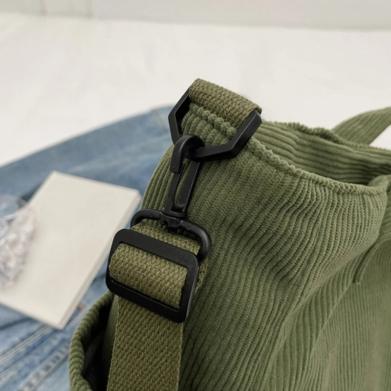 Women Corduroy Tote Bag Casual Multi Pocket Handbag Adjustable Strap Crossbody Sling Bag Zipper Shoulder Bag Fall Winter Bag
