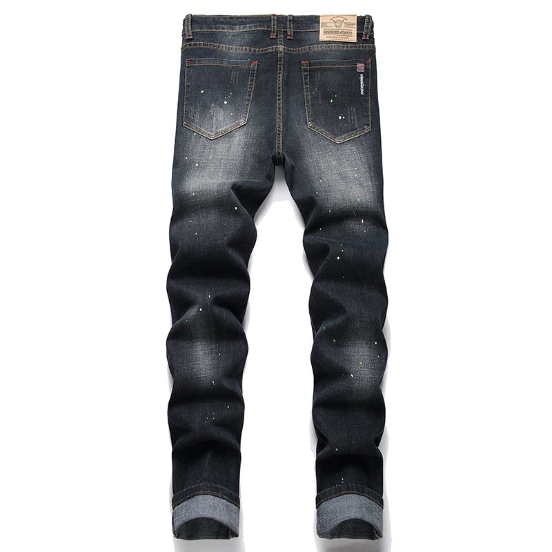 Mode Neue Slim Stretch Zerrissene Jeans männer Streetwear Farbe Flecken Denim Hosen Hip Hop Punk Persönlichkeit Loch Männliche Hosen.