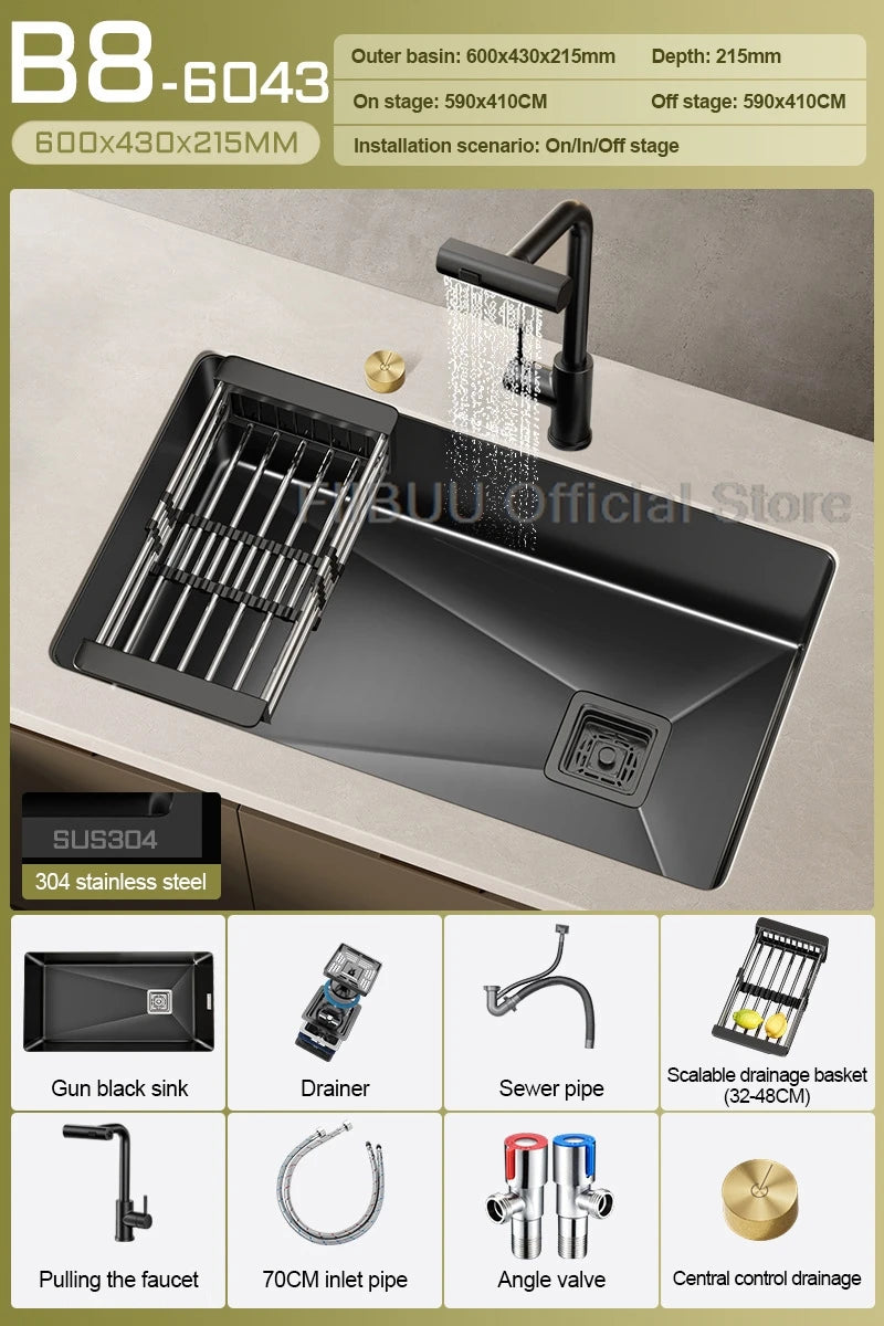 304 Stainless Steel Kitchen Sink Single Bowl Thickened Material Undermount Basin Vegatable Workstation With Drain Accessories