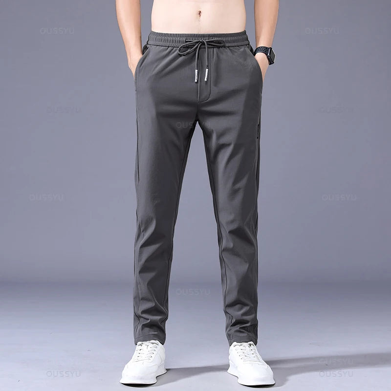OUSSYU Brand New Spring Summer Men's Casual Pants Slim Pant Straight Thin Trousers Male Fashion Stretch Khaki Jogging 28-38