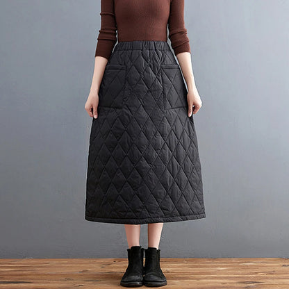 Women Winter Skirt Windproof Warm Down Cotton Skirt High Waist Quilted Cotton Padded Skirts Office Lady Elegant Skirt.