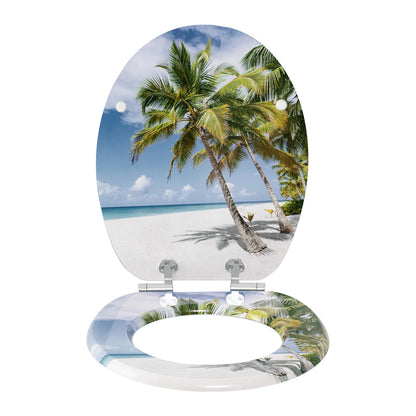 O-förmiger Toilettensitz, verstellbare Scharniere, Toilettendeckel mit Motiv, Soft-Close-Mechanismus für Badezimmer