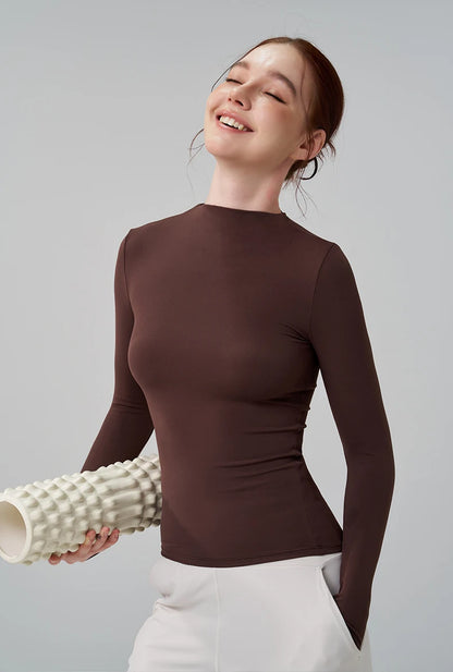 SOISOU 5 Colors Half-High Collar Slim Fit Yoga Top Women's Pilates Pullover Sports Long Sleeve High Elastic Fitness T Shirt.