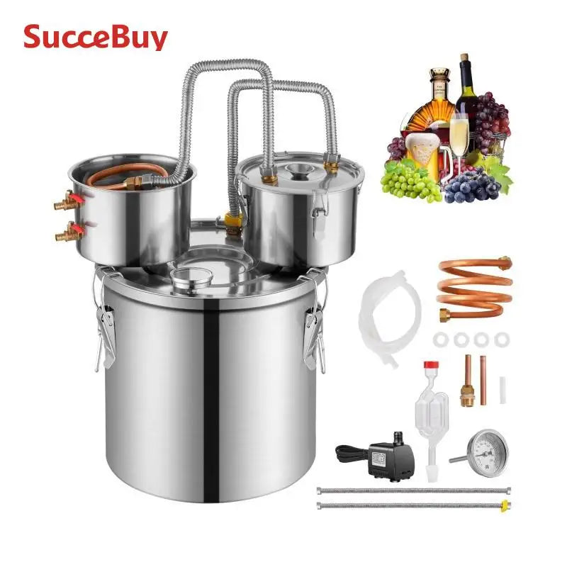 SucceBuy Alcohol Still Stainless Steel Water Alcohol Distiller Fast Cooling Dual Condenser Distiller Kit for Wine Whisky Brandy.