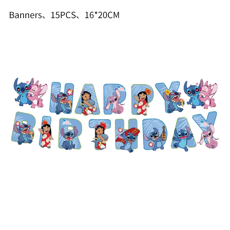 Stitch Party Supplies für Kinder Lilo und Stitch Geburtstag Party Dekorationen Luftballons Banner Tischdecke Hintergrund Geschirr