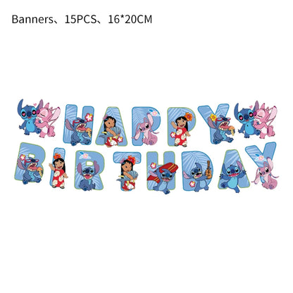 Stitch Party Supplies für Kinder Lilo und Stitch Geburtstag Party Dekorationen Luftballons Banner Tischdecke Hintergrund Geschirr