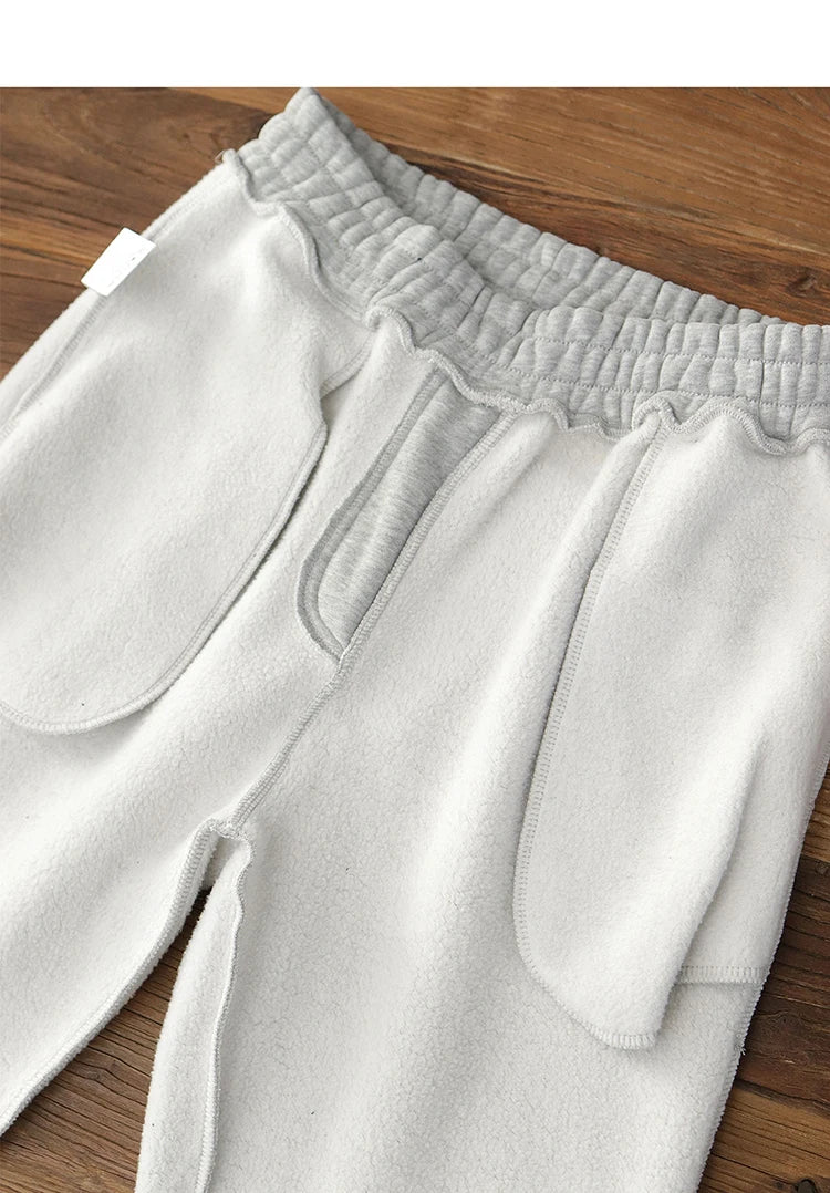 420G Heavyweight Fleece-Lined Sweatpants for Men, Lamb Wool Fleece, Warm Drawstring, Light Gray, Sports Casual Joggers, Winter.