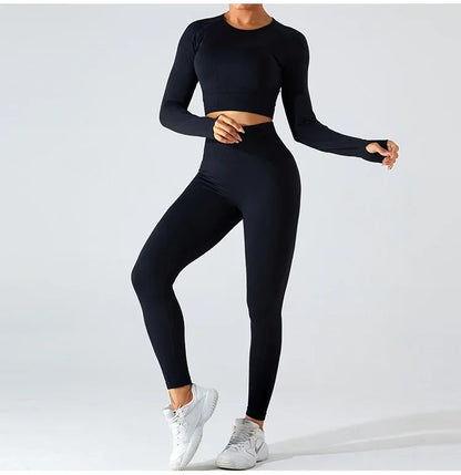 Women's Seamless Long Sleeve Top Yoga Shirts Running T-Shirt Workout Running Fitness Gym Sports Top Training Crop Top Solidcolor