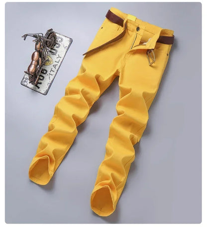 98% Cotton 4 Colors Stretchy Jeans Men's Mid-waist Straight Pencil Denim Trousers Brand Clothing Personality Fashion Male Pants