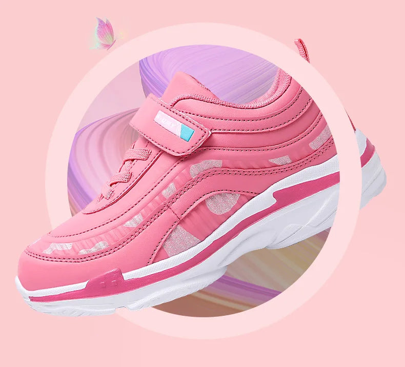 Girls Sport Shoes Waterproof Running Kids Sneakers Casual Leather Pink Breathable Fashion Antislip Lightweight Children Shoes.