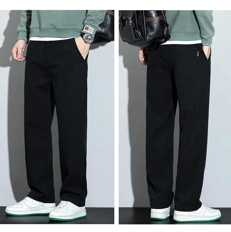 Mens Lyocell Straight Loose Elastic Waist Jeans 2025 Autumn Winter Fashion Brand Comfortable Versatile Pants Plus Size 5XL