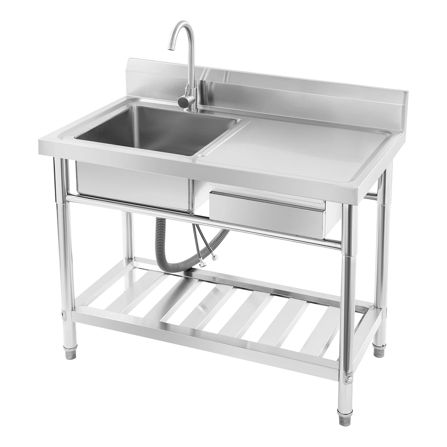 Verdicktes Edelstahl-Spülbecken mit Wasserhahn und Schublade, 150 kg Tragkraft 100 x 60 x 80 cm, für Küche, Restaurant, Wäsche, Garage