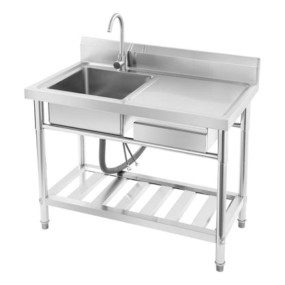 Verdicktes Edelstahl-Spülbecken mit Wasserhahn und Schublade, 150 kg Tragkraft 100 x 60 x 80 cm, für Küche, Restaurant, Wäsche, Garage