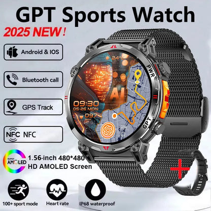 2025 GPS Sports Smart Watch GPT AMOLED 1.56 inch 488 * 488 Heart Rate Blood Oxygen Blood Pressure Monitoring 3ATM Smartwatches