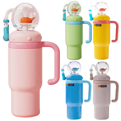 24oz Stainless Steel Whale Fountain Tumbler Straw Water Cups Kids Adults Travel Water Bottles Whale Water Cups Car Water Bottle.