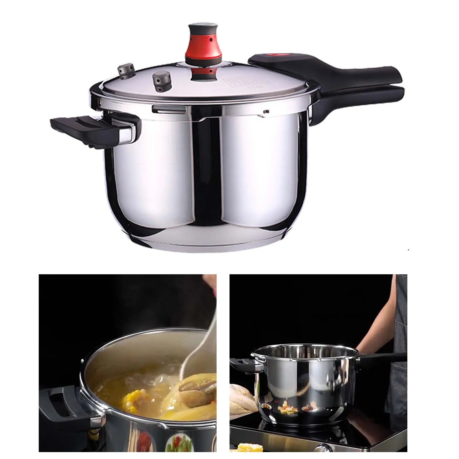 4L/5L/6L 304 Stainless Steel Pressure Cooker Thickened Household Gas Induction Cooking Universal Explosion-proof Pressure Cooker.