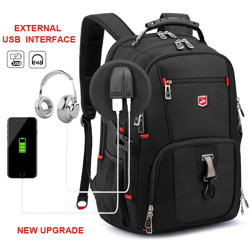 Wasserdichte 20-Zoll-Laptop-Rucksäcke USB-Lade Schultasche Diebstahlsicherer Herren-Rucksack Reiserucksack Männlicher Mochila Hohe Kapazität.
