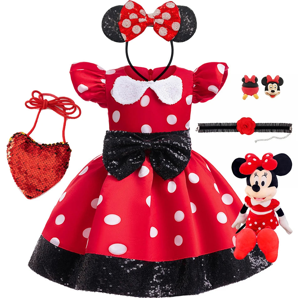 Disney Minnie Mouse Mädchen Polka Dot Schleife Prinzessin Kleid Jungen Kinder Mickey Mouse Halloween Karneval Party Performance Kleidung Anzug