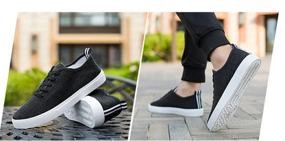 Men's Canvas Shoes Summer Breathable Lightweight Korean Style Shallow Mouth Loafers Non-slip Casual Lace Up Walking Sneakers.
