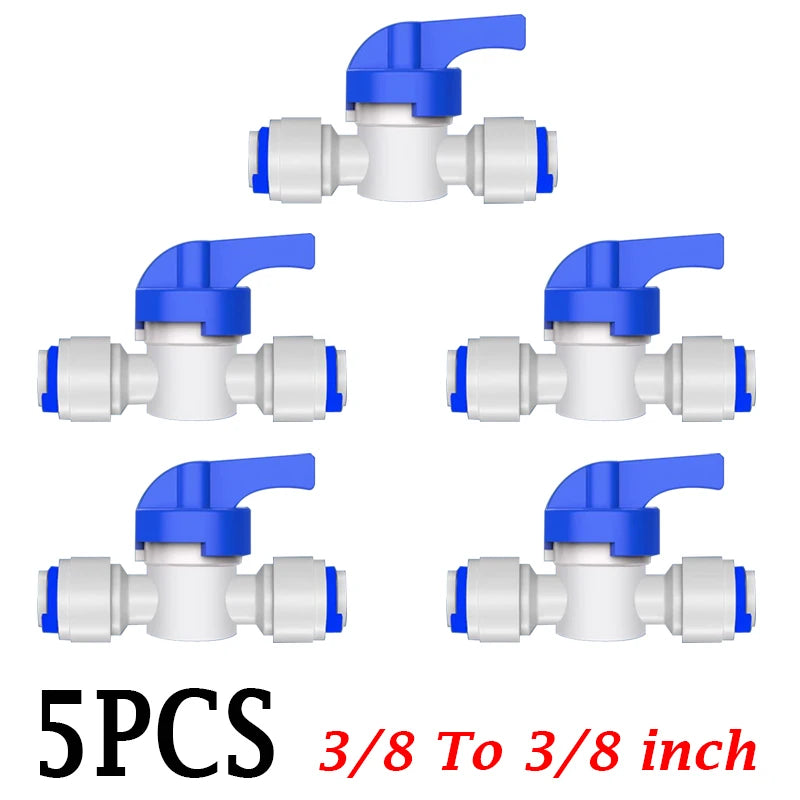 5PCS 3/8" Ball Valve Tees 1/4" OD Elbow Quick Connect Push In to Connect for RO Water Reverse Osmosis System Water Tube Fitting
