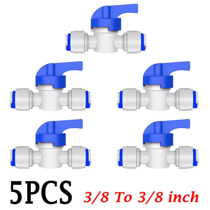 5PCS 3/8" Ball Valve Tees 1/4" OD Elbow Quick Connect Push In to Connect for RO Water Reverse Osmosis System Water Tube Fitting
