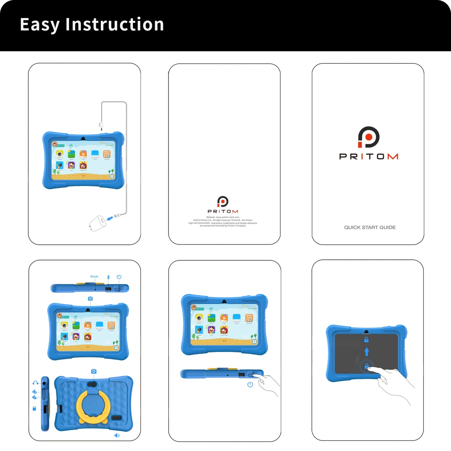 PRITOM Tablet for Kids 7 Inch Android 11 32 GB WiFi Bluetooth Dual Camera Educational Software Installed with Proof Case.