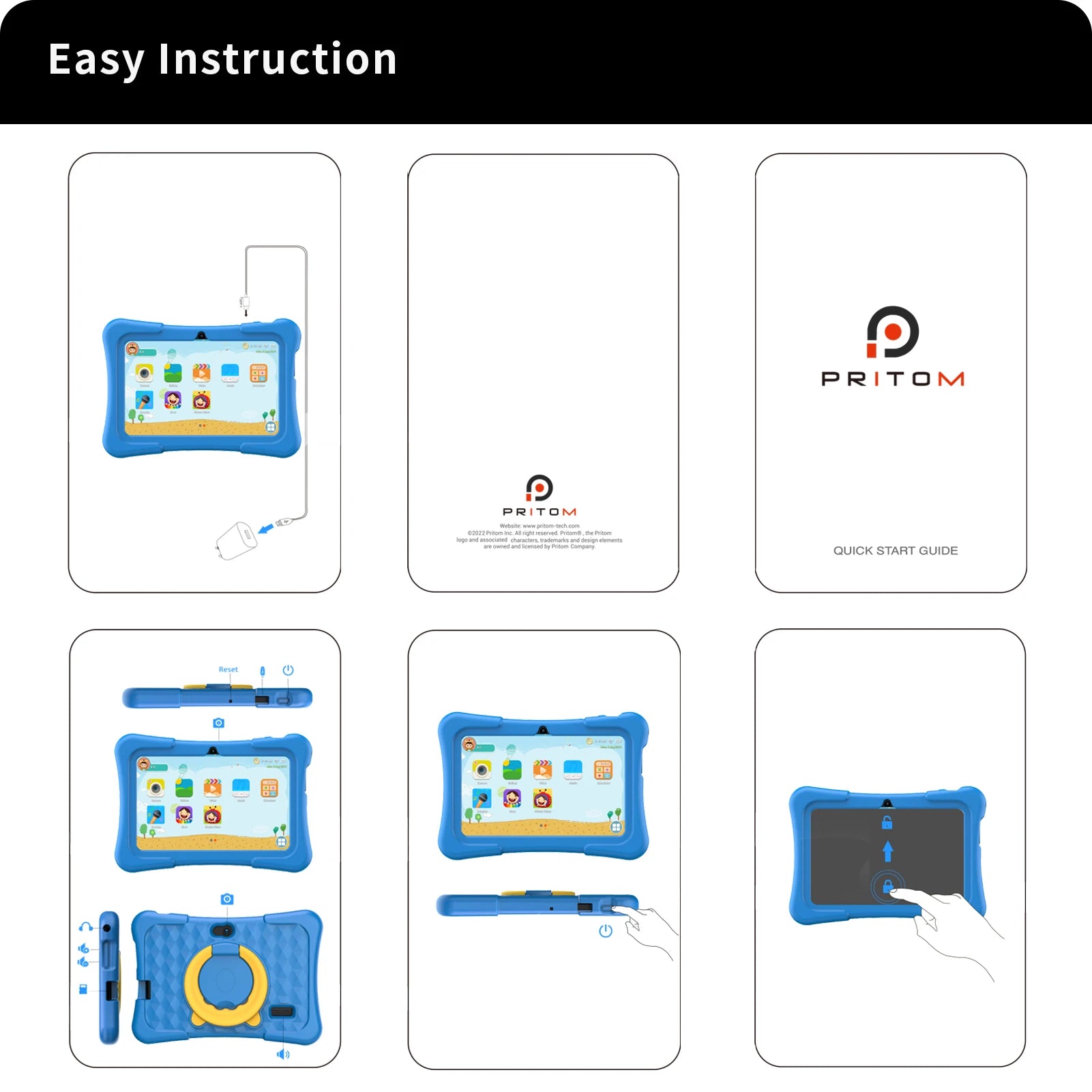 PRITOM Tablet for Kids 7 Inch Android 11 32 GB WiFi Bluetooth Dual Camera Educational Software Installed with Proof Case.