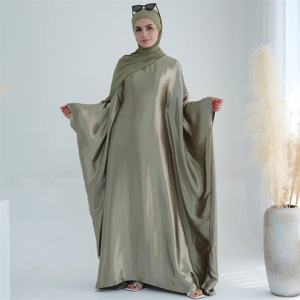 Eid Batwing Satin Shimmer Soft Crepe Abaya Dubai Luxury 2024 Islam Muslim Maxi Kaftan Dress Kebaya Abayas For Women Vestidos.