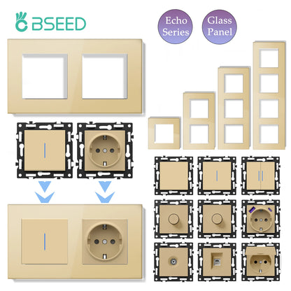 BSEED 1/2Gang-Knopf-Lichtschalter, Funktionsteil, nur Glasrahmen, Lichtschalter, Wand-Netzschalter, DIY-Teile, freie Kombination, 86 mm.