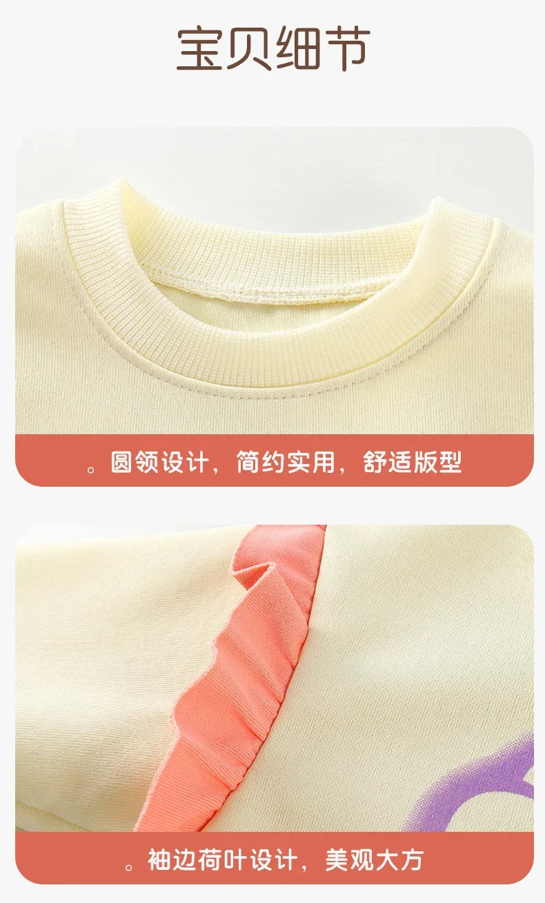 New 2025 Girls Fashion Cartoon Bowknot Letter Long Sleeve Pullover Sweatshirt + Pants Kids Spring Casual Sports Clothing Sets.