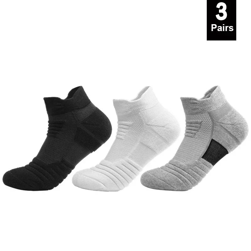 6/3/1 Pairs New Men Sports Running Fitness Flight Short Tube Socks Women's Towel Bottom Basketball Socks Solid Color Black Socks