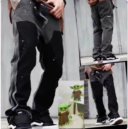 2025 Vintage Men's Jeans Distressed Vibe Bell Bottoms Clean Fit Woodworking Workwear Denim Pants For Outdoor Trade.