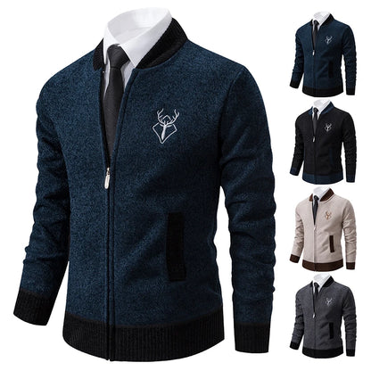 Sweater Cardigan Knitted Men's Clothing Korean Style Long Sleeve Fleece Warm Overcoat Baseball Jumper New Wool Sweatercoat.
