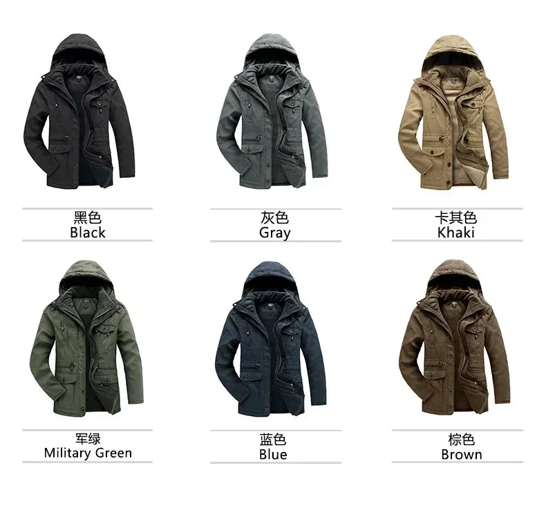 Men's Jacket WINTER USA SIZE Large SIZE Lamb Fleece JACKETS Hooded Cotton Thickened Multi Pocket Casual Mid length Coat.