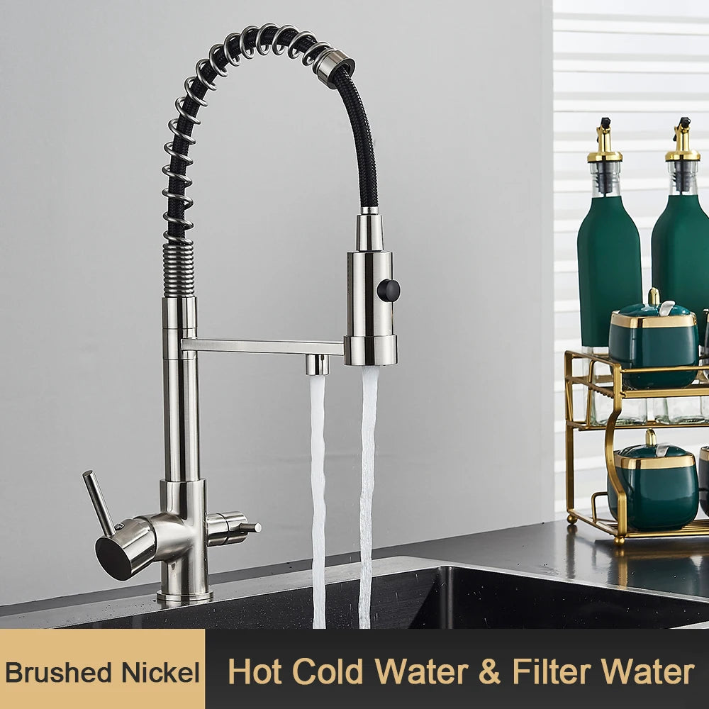 Filter Kitchen Faucet 2 In 1 Pull Down 360° Flexible Drinking Pure Water Purification Faucets Brass Hot Cold Water Mixer Tap