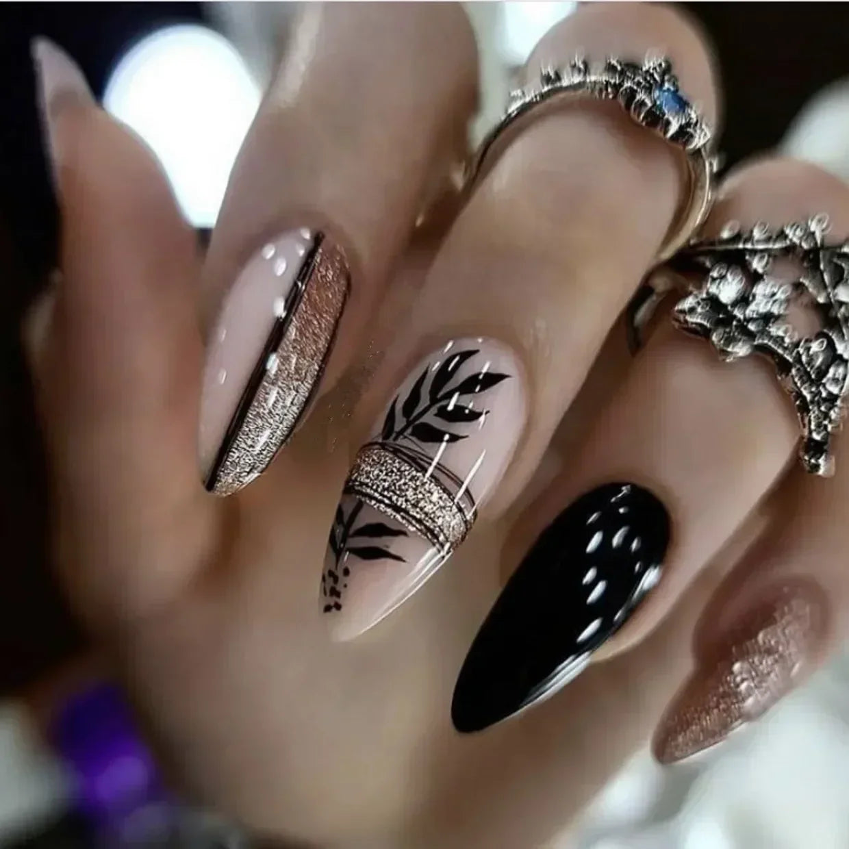 24pcs French Almond Press on Nails Leopard Print False Nails 3D Bow Wearable Stick-on Nails Fake Nail Uñas Накладные Ногти 네일팁