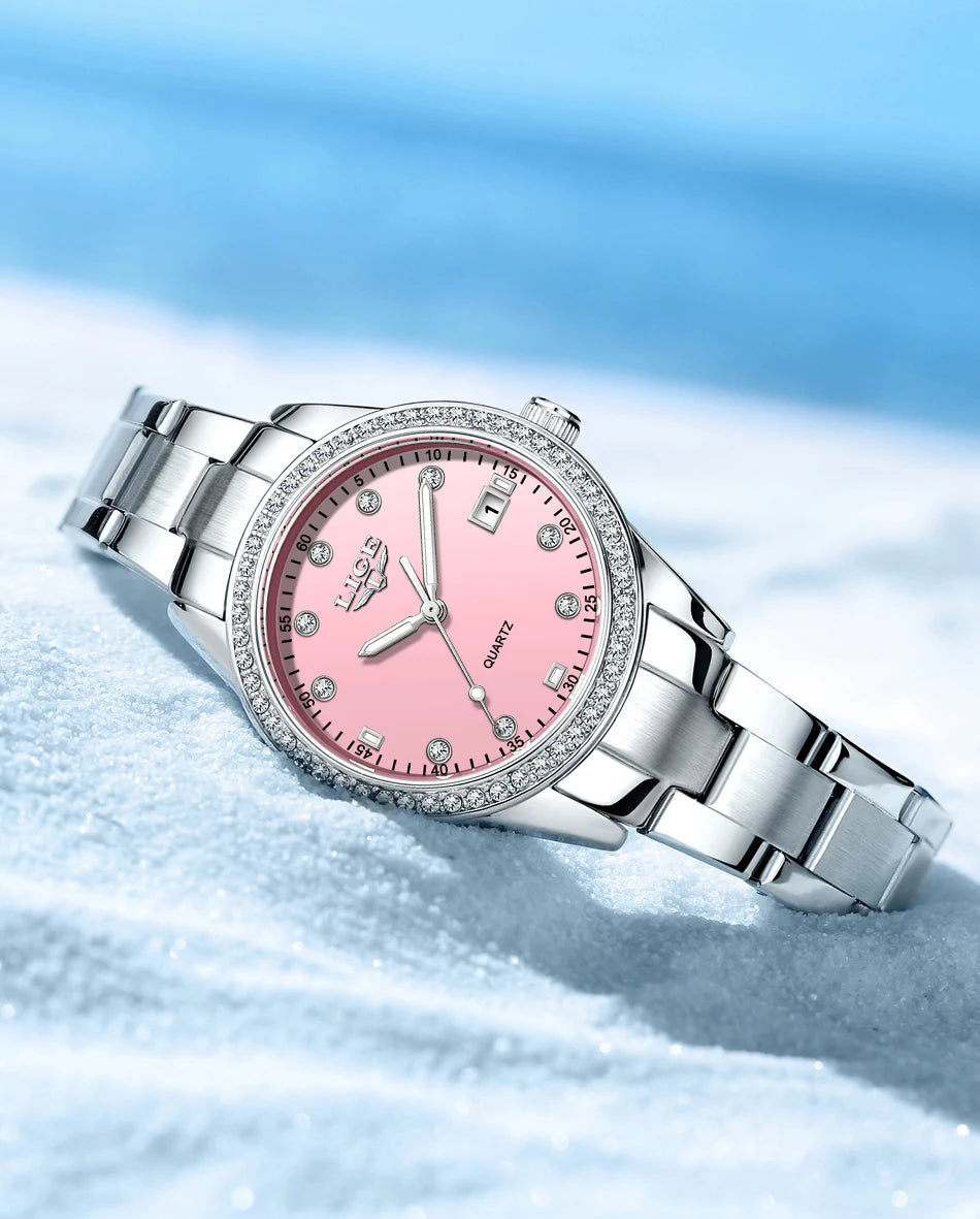 LIGE 2025 Diamond Women's Watch Fashion Elegant Quartz Wristwatches Waterproof Steel Strap Watch For Ladies Gifts Reloj Mujer