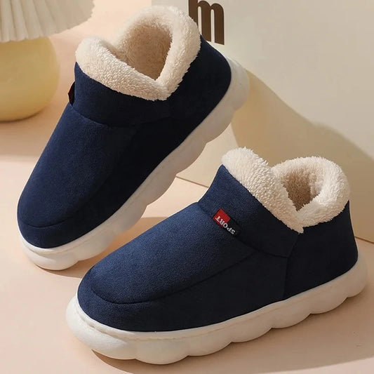 Bebealy New Winter Men Slippers Warm Cotton Shoes Men Indoor Fluffy Fuzzy Men Boots Outdoor Nonslip House Ankle Boots Shoes Men.