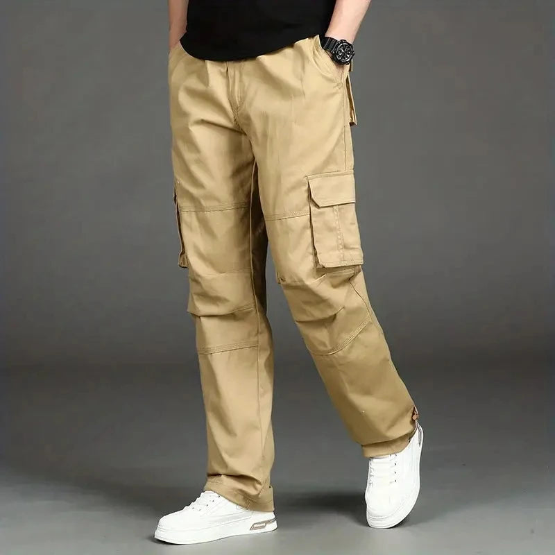 Solind Cotton Multi Flap Pockets Men's Straight Leg Cargo Pants Loose Casual Outdoor Pants Men's Work Pants For Hiking Tactical.