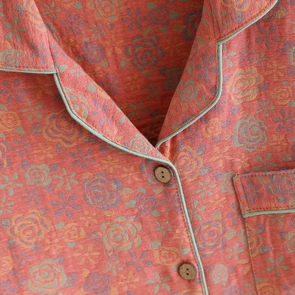 100% Cotton Crepe Homeclothes 2023 Autumn/Winter Women's Pajamas Suit Long-Sleeved Trousers 2-piece Yarn-Dyed Jacquard Pajamas