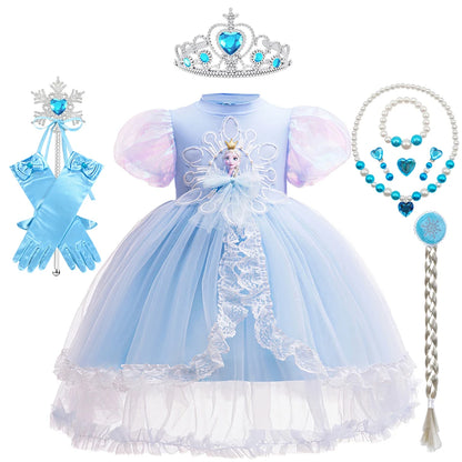 Mädchen Schneekönigin Spitze Schleife Prinzessin Kleid Elsa Cosplay Disney Performance Kleidung Kinder Halloween Karneval Party Fee Outfits