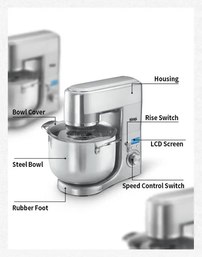 Houselin Stand Mixer, 10L Brush Stainless Steel Bowl, Suitable for Most Home Cooks, Silver Grey.