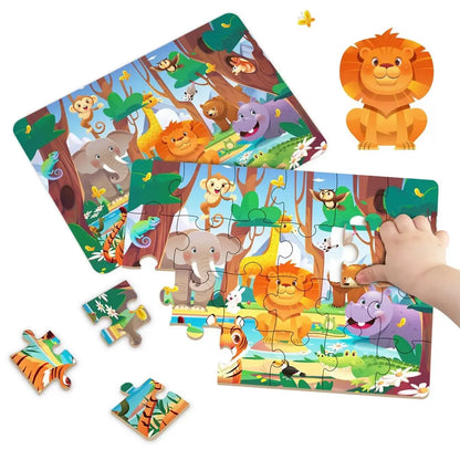 Kids Cartoon Animal Jigsaw Puzzles Montessori Educational Toys Parent-Child Theme Game Paper Educational Gift for Children.