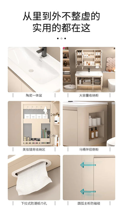 Space Badezimmerschrank aus Aluminium mit Wabenbogen und Seitenschrank, Waschbecken-Kombination, WC-Waschbecken, integrierte Keramik