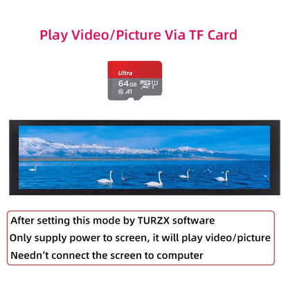 TURZX 8.8 Inch USB Secondary Screen Type-C Desktop Extended Display TF Card Play 1920*480 IPS LCD CPU RAM GPU Monitor NO AIDA64.