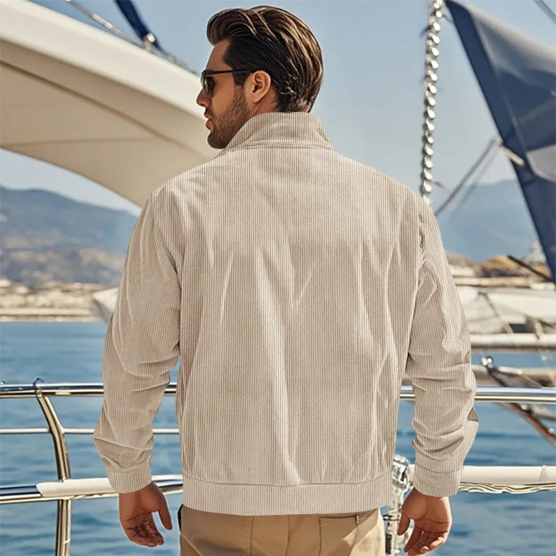 Men's Corduroy Jacket Stand-up Collar Slim Fit Retro Multi-pocket Workwear Commuter Coat for Spring And Autumn