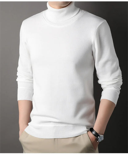Men's Autumn Winter New Turtleneck Sweater Warm Cozy Solid Color Casual Bottom Knitted Pullovers Male Fashion Knitwear.