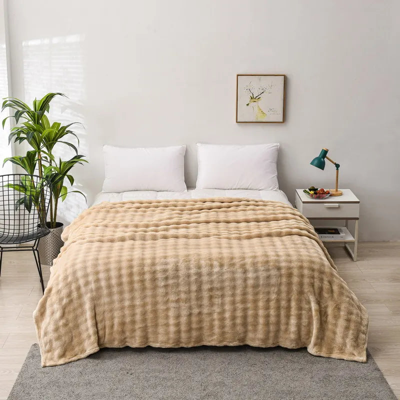 Solid Color Flannel Rabbit Fur Blanket Nap Cover Blanket Soft Sofa Blanket Coral Fleece Cover For Bedroom Manufacturer Wholesale.