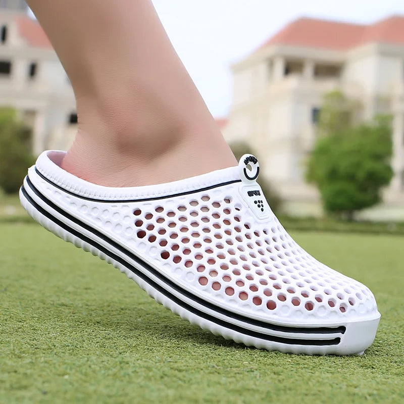 YRZL Mens Sandals Light EVA Summer Casual Shoes Hole Shoes Clogs Lovers Home Garden Outdoor Big Size 45 Male Beach Flat Slippers.